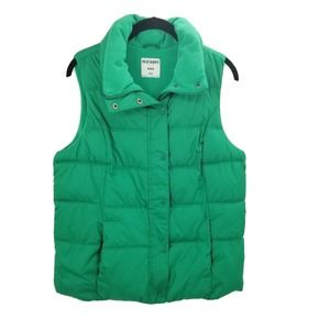 Old navy green sleeveless puffer vest womens size medium pockets zip up collared